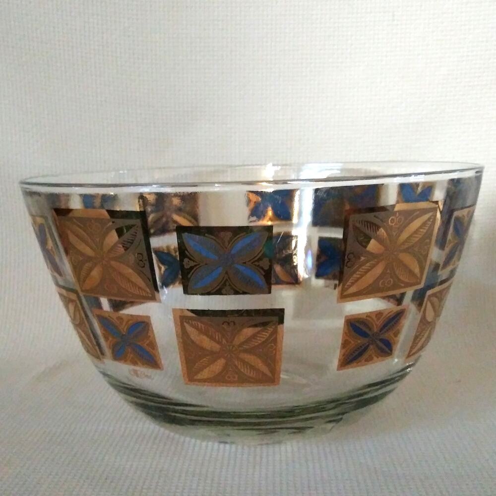 Large Cera Cora Gold n Blue MCM Serving Bowl 9in